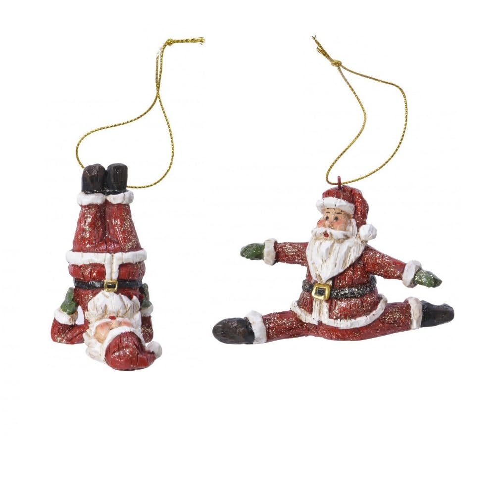 Bedwen Pair Stretching Yoga Santa Baubles. Funny Christmas Tree Decoration. Festive Ornament. Available From Plants