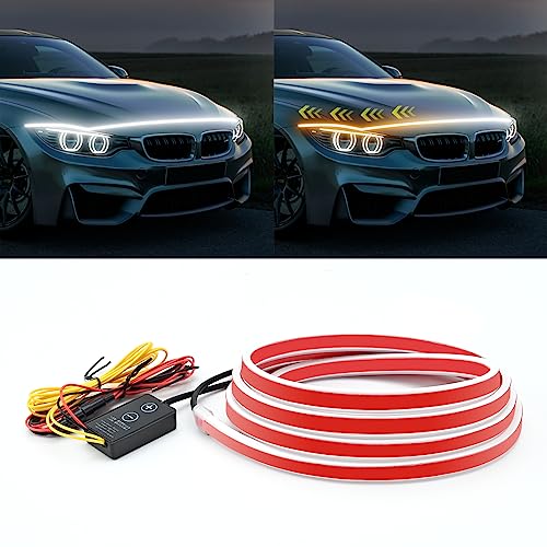Car LED Strip Lights,71 Inch Dynamic Scan Start Up Hood Light Strip Sequential Flowing Turn Signal Lights Flexible DRL Daytime Running Headlight Exterior,Dual Color Amber White Switchback 12V Car LED Strip Lights,71 Inch Dynamic Scan Start Up Hood Light Strip Sequential Flowing Turn Signal Lights Flexible DRL Daytime Running Headlight Exterior,Dual Color Amber White Switchback 12V