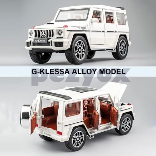 Image of Alloy Metal Car 1:24 AMG G63 G-Klessa Diecast Pullback Toy car with Openable Doors & Light, Music Boys Gifts Toys for Kids (White)