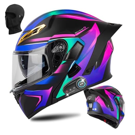 Bluetooth Modular Motorcycle Helmet DOT Certified Flip Up Full Face Integrated Anti-Fog Dual Mask Helmet Street Motorcycle Helmet Built-in Dual Speaker Microphone for Adults, Men & Women (A,Large)