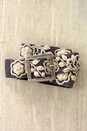 Angela Hand Embroidered Fair Trade Wool Belt (S, Charcoal)2