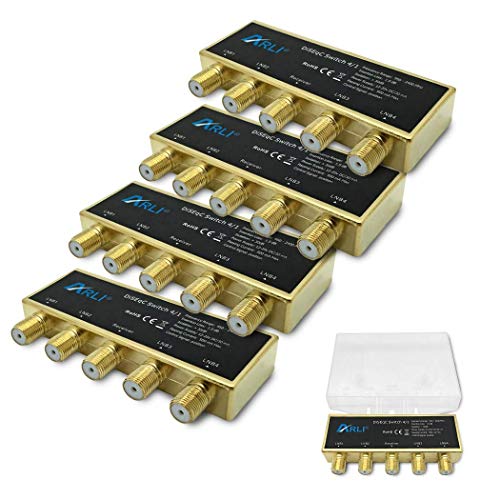 ARLI Lot de 4 interrupteurs HD DiseqC 4 x 4/1 plaqué or Protection contre les intempéries 4 x SAT LNB 3D 4K UHD Répartiteur Or 4 x 1 4 1
