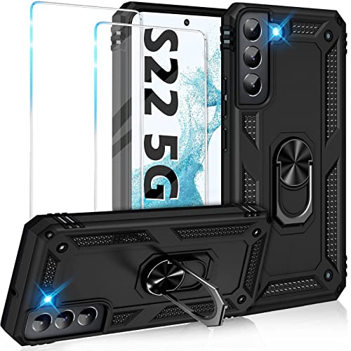 Image of Vaki for Samsung Galaxy S22 5G Case with Built in Screen Protector Military Grade Hard Rugged Cover Heavy Duty Armor Galaxy S22 Phone Cases with Metal Ring Kickstand Shockproof Black