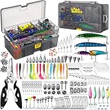 JolliLudo 443 Pcs Fishing Lures Kit Complete Removable Tray Tackle Box Set with Hooks, Weights, Bobbers, Pliers, Rigs, Leaders, Fluorocarbon Line, Pompano Pyramid Sinker Swivels for Men Bass Trout