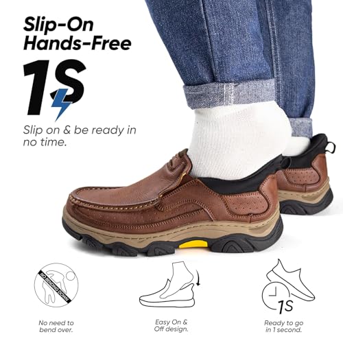UPIShi Men's Hands Free Slip On Walking Leather Loafers Slip-ins Work Office Dress Casual Outdoor Lightweight Cushioning Shoes2