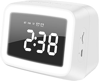 Kids Alarm Clock Bluetooth Speaker USB Rechargeable Digital Clocks with 4 Levels Dimmable Night Light Dual Alarms Snooze Timer Portable Kids Alarm Clock for Bedside Bedroom PENGWCENSPORTLTD(white)