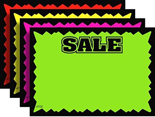 7" x 11" Special Rectangular Fluorescent Burst Neon Retail Sign Cards - Multi-Pack - 100 Total Cards
