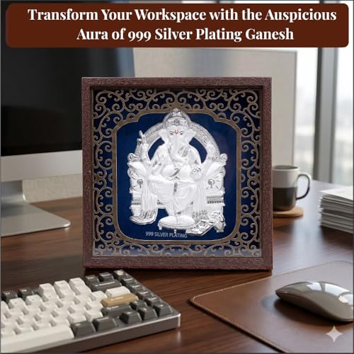 Image of Silver Plating Ganesh Frame | Divine Home Decor | Wall Mount Square PhotoFrame for Gift, Ganpati Wooden Photo Frame for Temple | Tabletop (6.50 inch x 6.50 inch Inch)