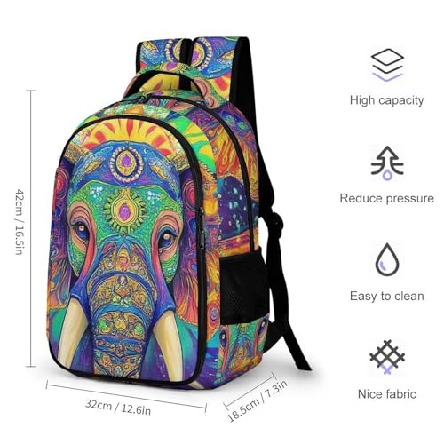 Casual Backpack for Unisex Adult, Novelty Elephant Head Tie Dye Art Large Capacity Backpack for Daily Use, Portable Shoulder Bag for Women Men2