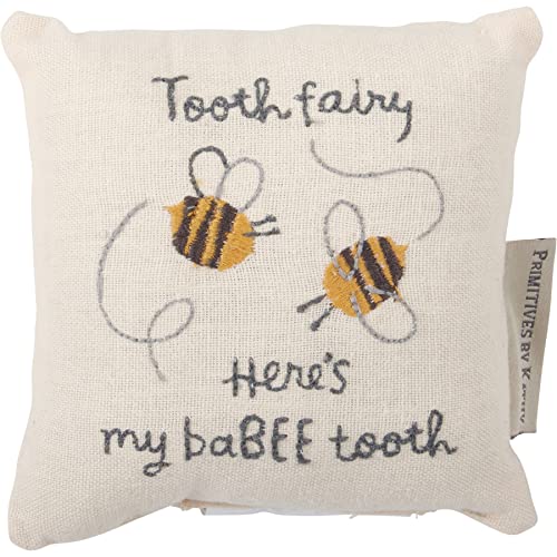 Image of Primitives by Kathy Tooth Fairy Pillow, 5x5-inch - My BaBEE Tooth Keepsake with Storage Pocket for Rewards & Embroidered Bee Design