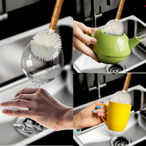 Image of HIC Kitchen Bamboo Glass Brush, Bamboo with Non-Scratch Foam Tips