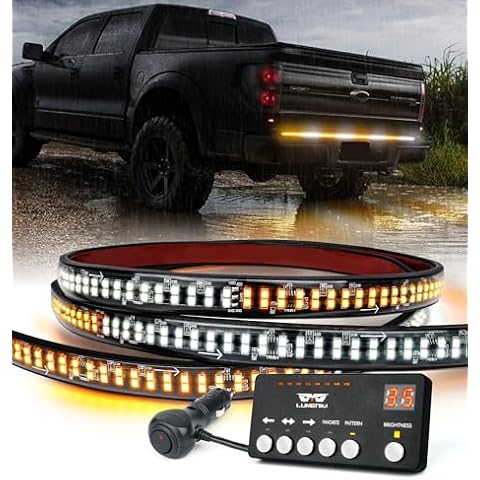 LUMENIX 49" Inch Strobe Light Strips, Back Window | Tailgate White Amber Warning Emergency Flashing Safety Double Row LED Strip Flexible Lights Bar w/Controller for Tow Work Trucks Vehicles SUV - 1PC Cover