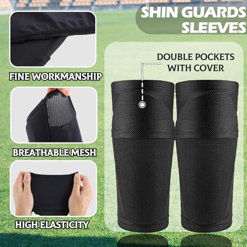 5PCS Kids Soccer Socks with Shin Guards and Shin Sleeves Set for for Age 5-12 Boys Girls Lightweight Soccer Football Equipment4