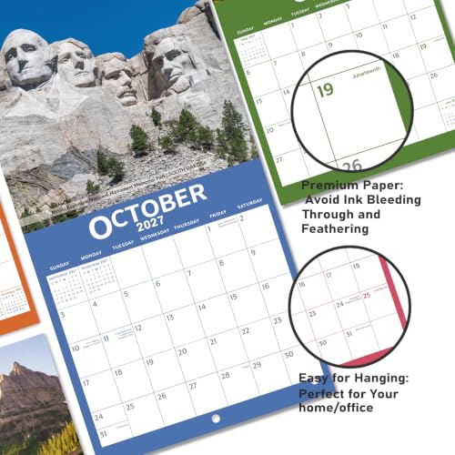 Image of Calendar 2027 - Jan 2027 - Dec 2027 - National Parks Wall Calendar 2027, 12 Monthly Calendar 12 inch x 24 inch (Open), Hanging Hook, Blocks and Holidays - Beautiful National Parks