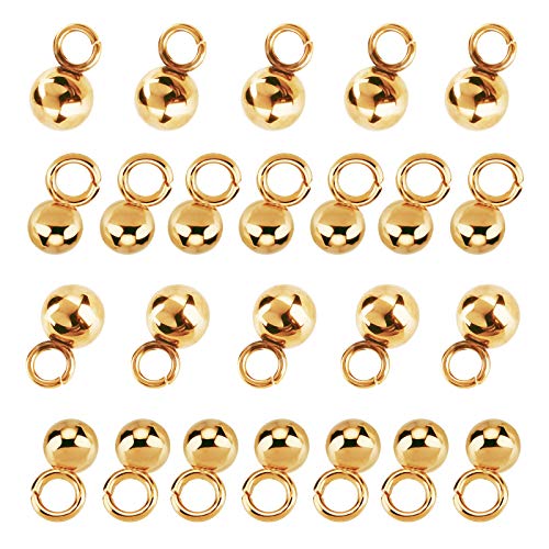 UNICRAFTALE 50pcs 3 mm / 4 mm Dijes de Esfera Dorada 304 Colgantes de Bolas Redondas de Acero Inoxidable Dijes de Orificio de 2 mm Encanto de Chapado Al Vacío para Hacer Joyas de Collar
