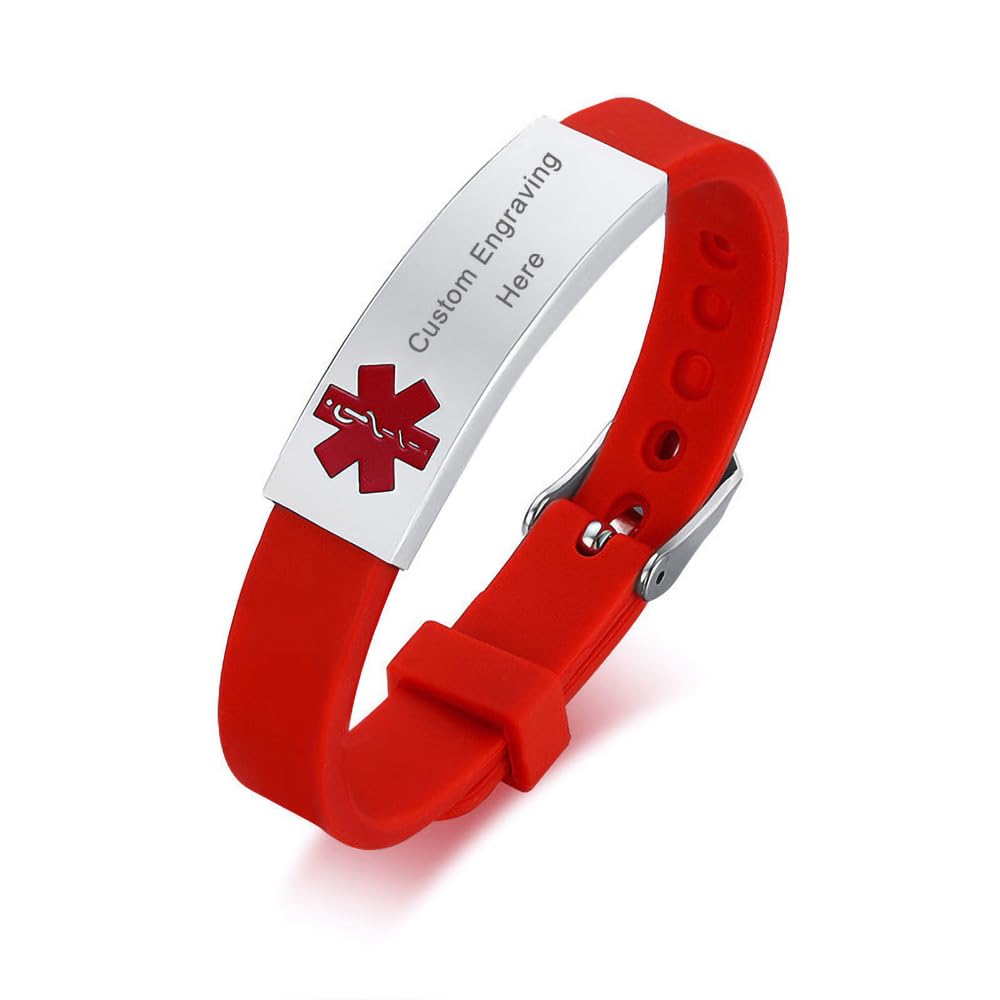 Medical Alert Customized ID Bracelet Free Custom Engraving Personalized Gift Adjustable Wristband for Men Women in Emergency First Aid