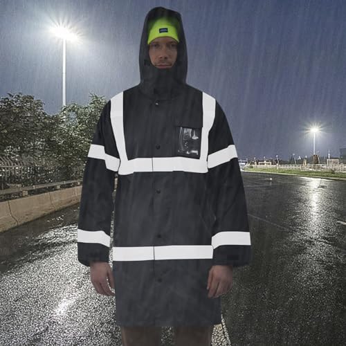Image of A-SAFETY High Vis Rain Jacket Trench Coat &Safety Rain Jacket RIVER OTTER Rain Bibs ANSI Class 3