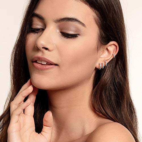 NOKMIT 3 Pairs Mini Hoop Earrings Set Turquoise Cubic Zirconia Huggie Hoop Cartilage Earring Ear Cuff for Women (Turquoise/CZ)4