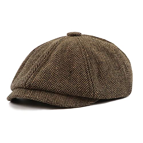 JAOAJ Casquette Beret Gavroche Homme Hiver, Casquette Souples Plate Flat Caps,Herringbone Tweed Gatsby Hat Chapeau Newsboy Cap