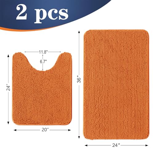 Image of OLANLY Bathroom Rugs Sets 2 Piece, Soft Absorbent Chenille Bath Mats and U-Shaped Contour Toilet Mat Area Rug Set, Machine Washable Bath Carpet, Home Decor Accessories(36 inchx24 inch+24 inchx20 inch, Clay)