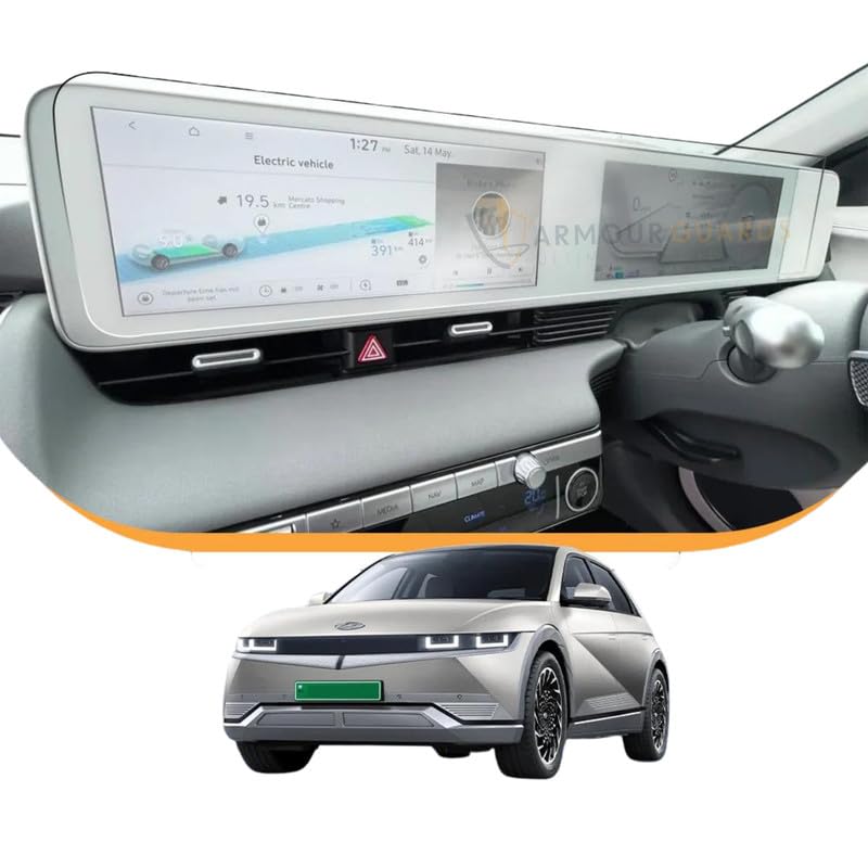 Image of Screen Protector Compatible With HYUNDAI IONIQ 5 (2023-Running) Infotainment and Cluster screen in Single Guard | Clear | IONIC Car Accessory Guard [Not a Tempered Glass] Pack of 1