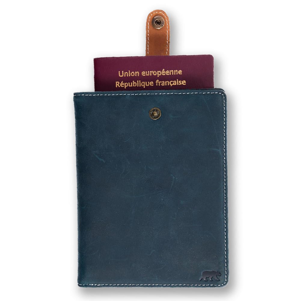 Alaskan MAKER - Passport Schutz aus Vollnarbenleder – Aufbewahrung von Reisepass, Karten & Dokumenten – RFID-Schutz – praktischer Pull-Out-Reißverschluss – Topographische Verarbeitung – kompakt und