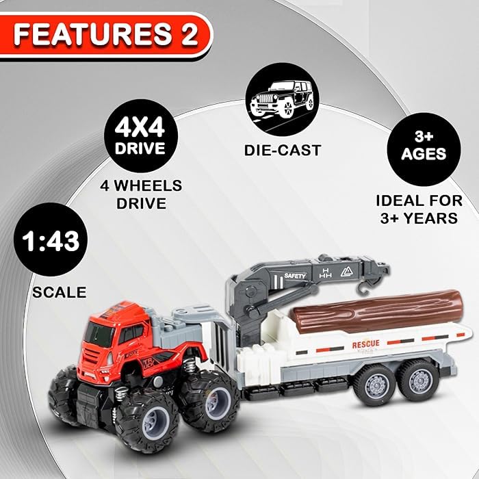 Image of Friction Powered Car Carrying Truck with Moveable Parts 1:43 Die Cast Metal Model Engine Toy 4WD City Transport Trailer Miniature Vehicle Toys for Kids Boys Girls (Multicolor)