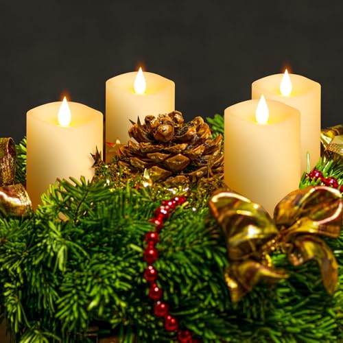 Image of 3x4 Flickering Flameless Candles Set of 3,Real Wax Pillar LED Candles,with Timer,4 inch Flameless Candles with Remote,for Party Wedding Holiday Home Decor,Ivory