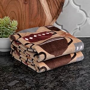 T fal Fiber Reactive Print Kitchen Towels Highly Absorbent Super Soft 100 Cotton 16×28 Dish Towels for Cleaning Drying Dishes Pans Glassware or Countertops 2 Pack Coffee