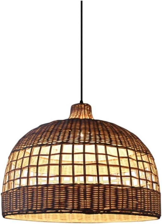 Luminaire en rotin suspendu de ferme, lustre dôme ajustable fait main