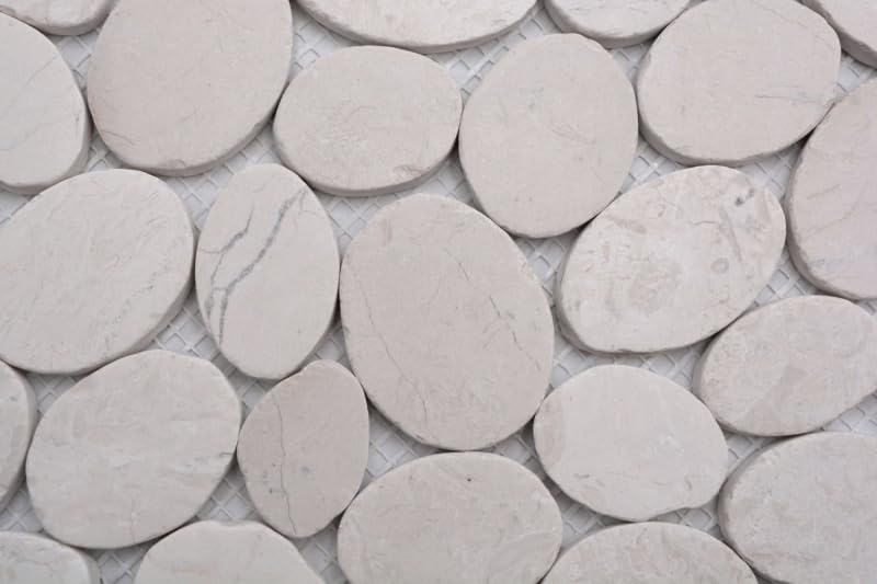 Mosaïque en pierre naturelle - Mélange blanc/bleu/orange/gris mat - Aspect galet - Pour cuisine, salle de bain, douche - MOS30-0101_f
