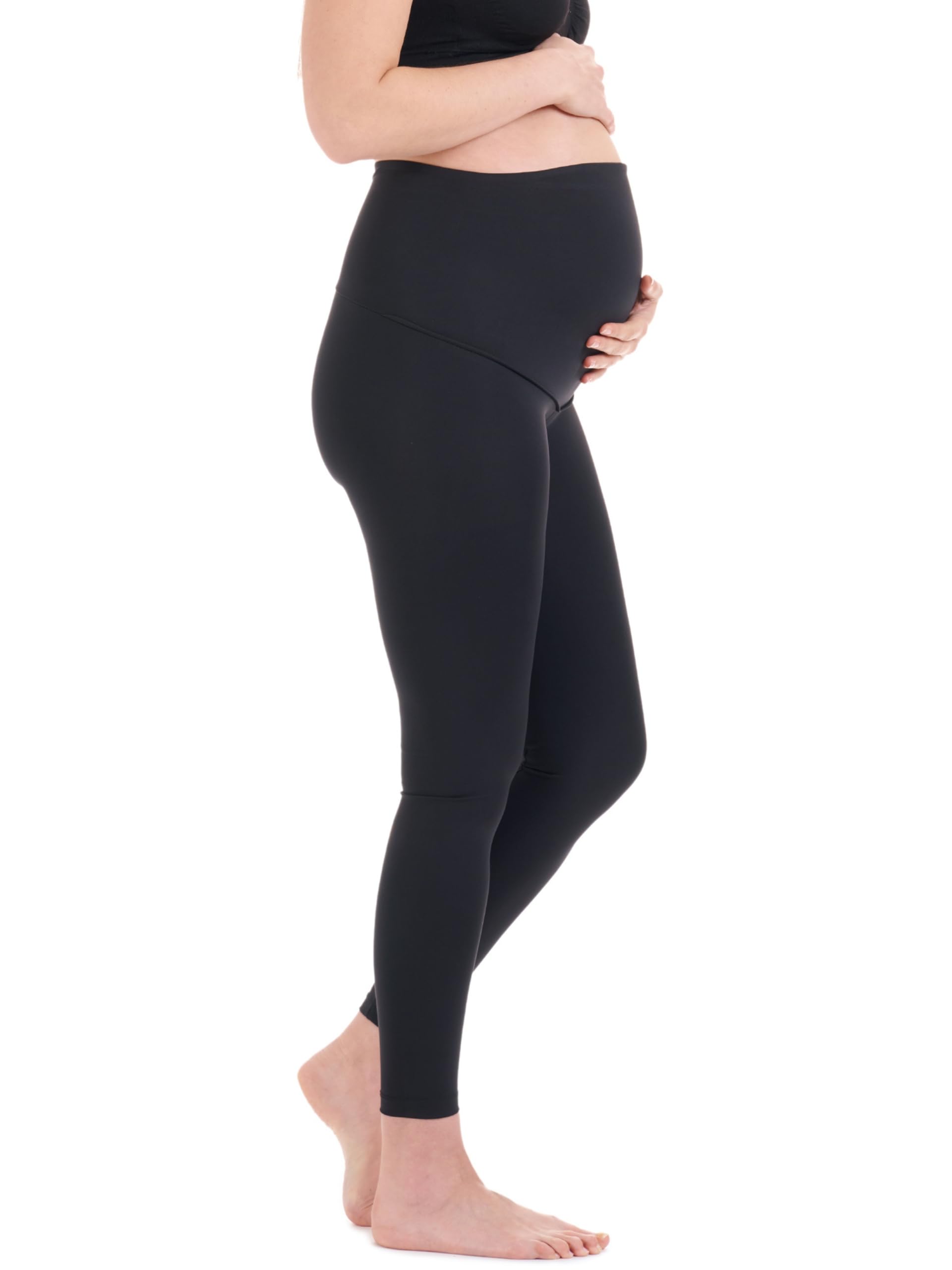 Herzmutter Umstandsleggings Sport Blickdicht - High Waist - Schwangerschafts-Sportleggings - doppellagiger Bauchteil zum Umklappen - 8300