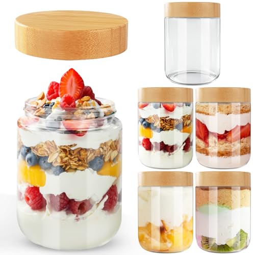 Cinnani 6 Pack Overnight Oats Jar,500ml Tarros de Cristal con Tapa,Botes de Cristal con Tapa Hermética,Bote cristal Hermetico para Yogur,Ensalada,Cereales,Pudín,Mermelada