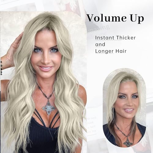 PORSMEER Ash Blonde Invisible Wire Hair Extensions with Transparent Wire Adjustable Size 4 Secure Clips 20 inch Long Wavy Secret Hairpiece,Gray Blonde - Image 4