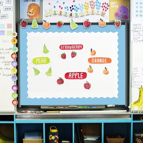 Image of Whaline 65.6 Ft Blue Bulletin Board Borders 4 Rolls Blue Series Die-Cut Board Trim for Summer Back to School Classroom Office Chalkboard
