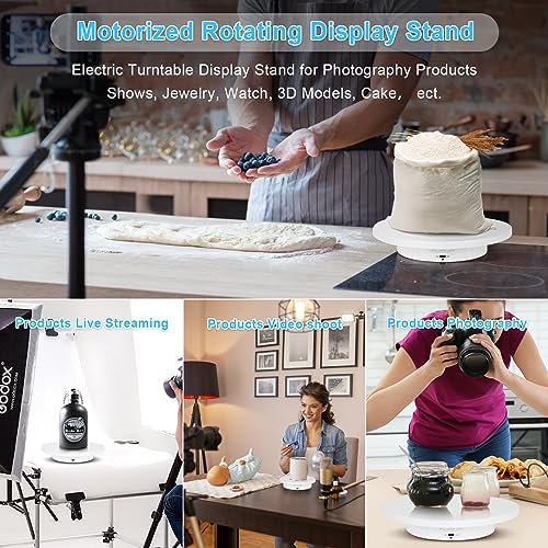 Remote Motorized Rotating Display Stand, Electric Rotating Platform with 5.74/7.08/8.66in Replacement Covers, 3 in 1 Turntable with Rechargeable Battery for Live Streaming Video Shoot Photography