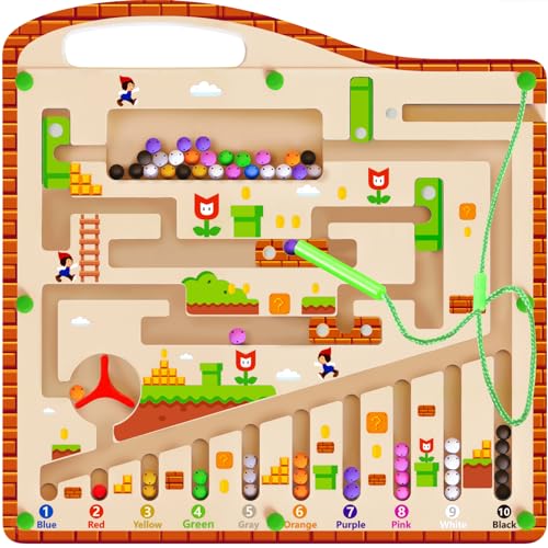 oathx Magnetic Color and Number Maze, Montessori Fine Motor Toys for 3+ Year Old, Wooden Matching Learning Counting Puzzle Board for Toddlers and Kids Boys Girls Preschoolers…