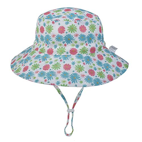 Baby Sun Protection Bucket Hat for Toddler Boys Girls Summer Beach UPF 50+ Adjustable Kid Hats Floppy Wide Brim (19.7''- 21.3''/2-5T, Cute Daisy)