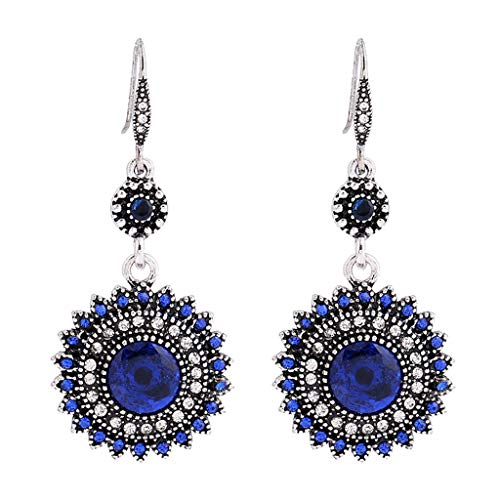 Bokeley Bohemia National Wind Restoring Ancient Ways Sunflower Earrings Ear Studs Jewelry for Women (Blue)