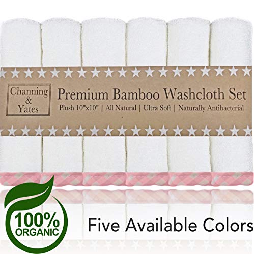 Image of Channing & Yates Premium Boutique Baby Washcloths - (6-Pack) Organic Plush Washcloths 2X Thick & Soft - Helps Eczema - Adult Face Washcloths - (Pink on White)