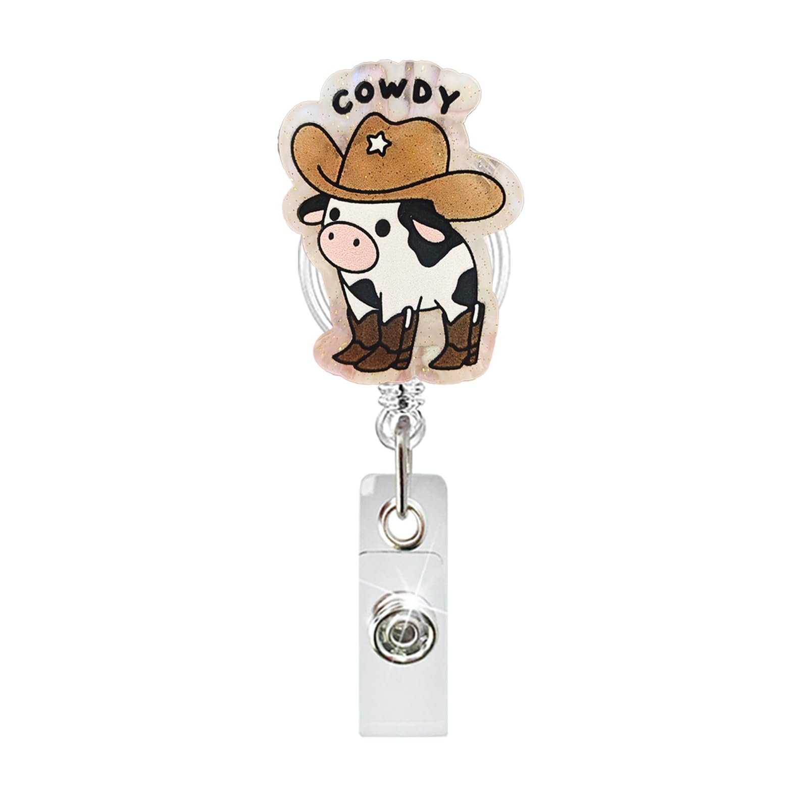 Funny Cowboy Cow Nurse Badge Reel – Cute Retractable ID Holder with Clip, Pediatric Badge Buddy for Nursing Students, RN, LPN, CNA, MA, Medical