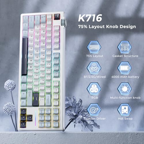 Image of Redragon K716 Wireless Mechanical Keyboard with Knob, Gasket Gaming Keyboard in TKL Layout, Hot swap Pre-Lubed Switches, RGB Backlight, for PC /Mac (White)