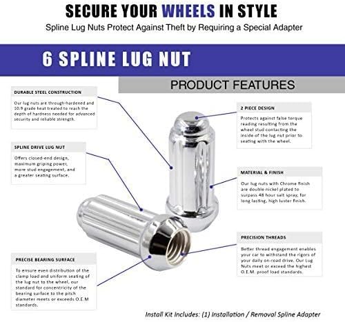Image of Wheel Accessories Parts 32 Pcs M14x2 14x2 Thread Truck 2.25 inch Long Spline Lug Nuts Chrome 6 Spline Hex Fits Ford Excursion F250 F350 Super Duty