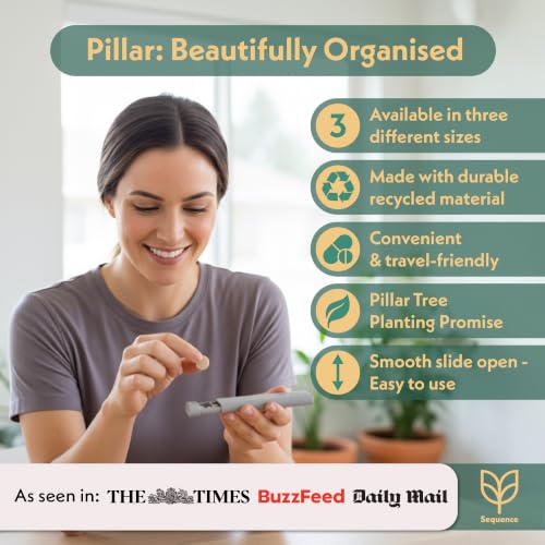 Image of Pillar - 7-Day Pill Organizer | Weekly Medicine Pill Container Travel Box - Aesthetic Medication Holder - Stylish Travel Pill Case - Cute Small Medication Organizer 7 Day for Women (Jet Black)