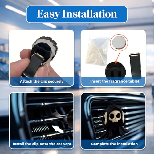 Image of GENANY 3D Resin 3 Pack Grim Reaper Car Vent Clip Air Freshener, Resin Automotive Freshener Set with Gothic Skull Hooded Designs, Horror-themed Accessories and Creepy Auto Decor for Gothic Fans