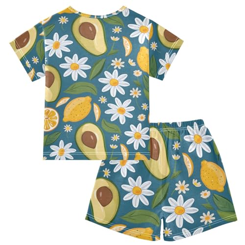 ALAZA Lemon Daisy Flower Avocado Pajamas Short Sleeve 2 Piece Sleepwear Top and Bottom Pajama Set Unisex2