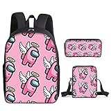 yohica Fashion Cool Student Backpack with Lunch Bag Set for Boys Girls, Casual Student Bookbag School Bags for Kids Schoolbag Game Fans Gifts (3pcs-03)