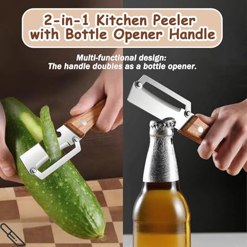 Image of Multi-Functional Vegetable Peeler for Kitchen, Stainless Steel Peeler with Wooden Handle and Bottle Opener, Single Blade Peelers Tool, Suitable for Vegetables or Fruits - 1Pcs