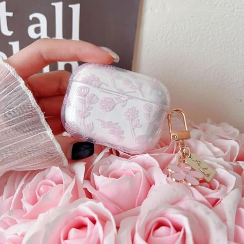 Image of MINSCOSE Compatible with AirPods Pro 2 Clear Case,Cute Flower Floral Aesthetic Design with Flowers Keychain, Soft TPU Protective Shockproof Case for Women Girl for Airpod Pro 2-Pink