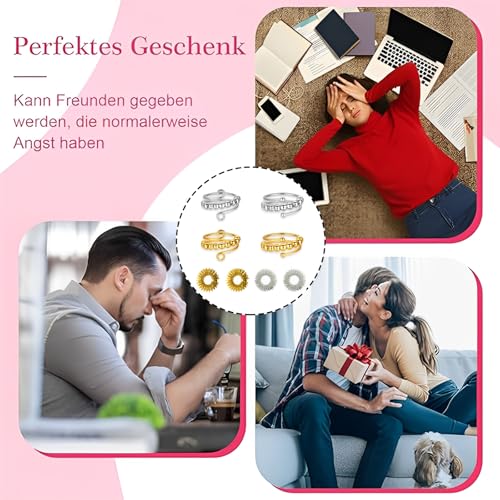 AMSNINK 4 Stück Verstellbare Anti-Stress-Ring Mit 4 Stück Akupressur Ringen, Fidget Ring, Anxiety Ringe, Antistress Ringe, Für Mädchen Und Frauen Stress Relief Ängstlichkeit